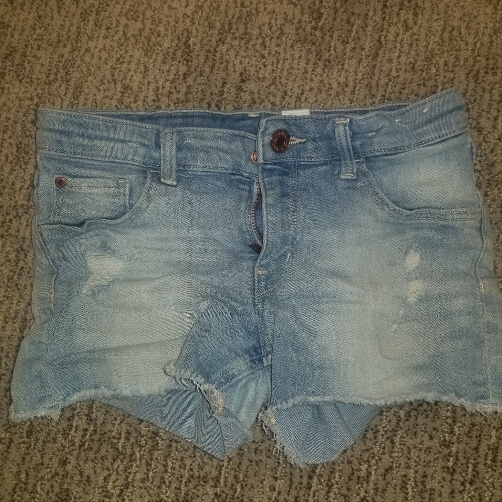 Distressed jean shorts